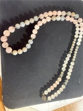 Delicate Rose Quartz & Pale colored Beaded Necklace with Gold Accents 925 clasp